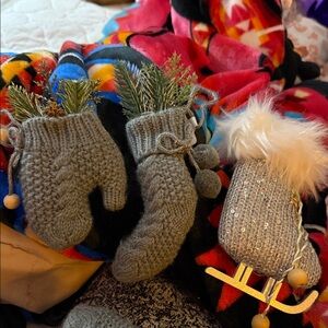 NWT Gray Knit Ornaments Mittens 5.5”, Skate 5.5”or Stockings 7.5”